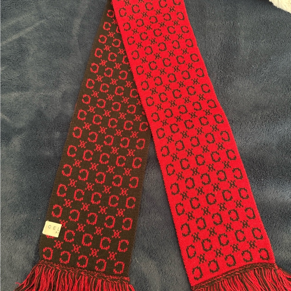 Authentic Celine Red And Black Patterned Scarf - image 1